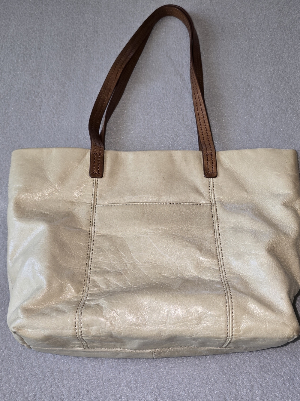 HOBO Cream Leather Tote with Brown Handles